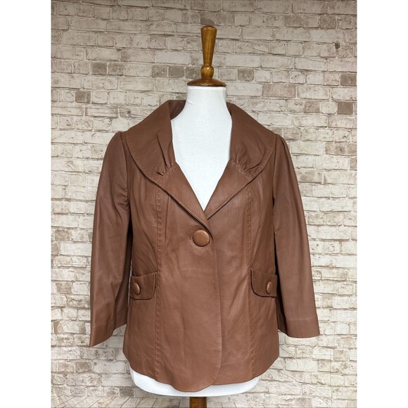 Classiques Entier Women’s L Soft Brown Genuine Lamb Leather Cropped Jacket - Picture 1 of 9